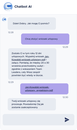 Pracownik składa wniosek urlopowy przez chatbota